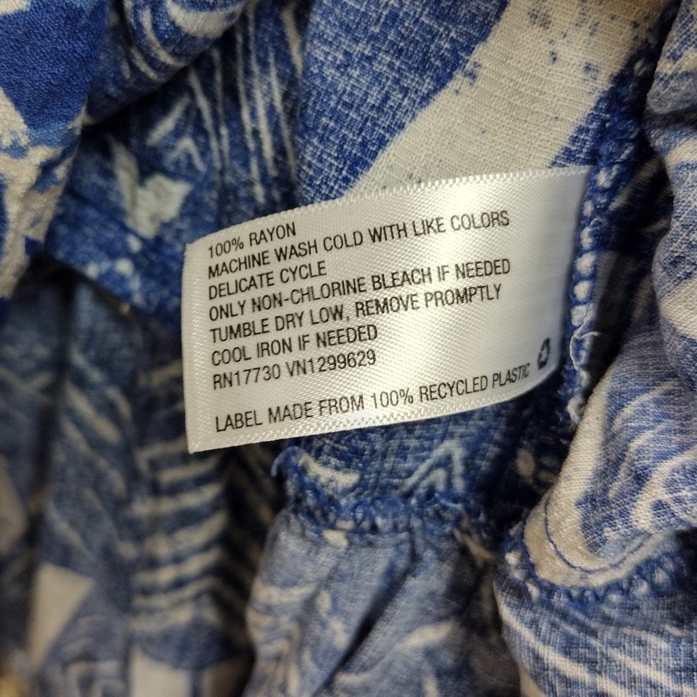 Knox Rose Puff Short Sleeve Tiered Dress Blue Paisley Beach Prairie Size L - Picture 10 of 10